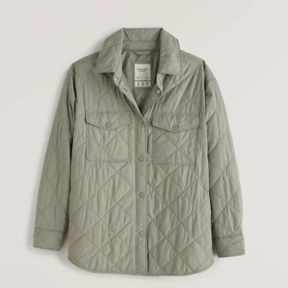 Abercrombie quilted shirt jacket - XS, sage green